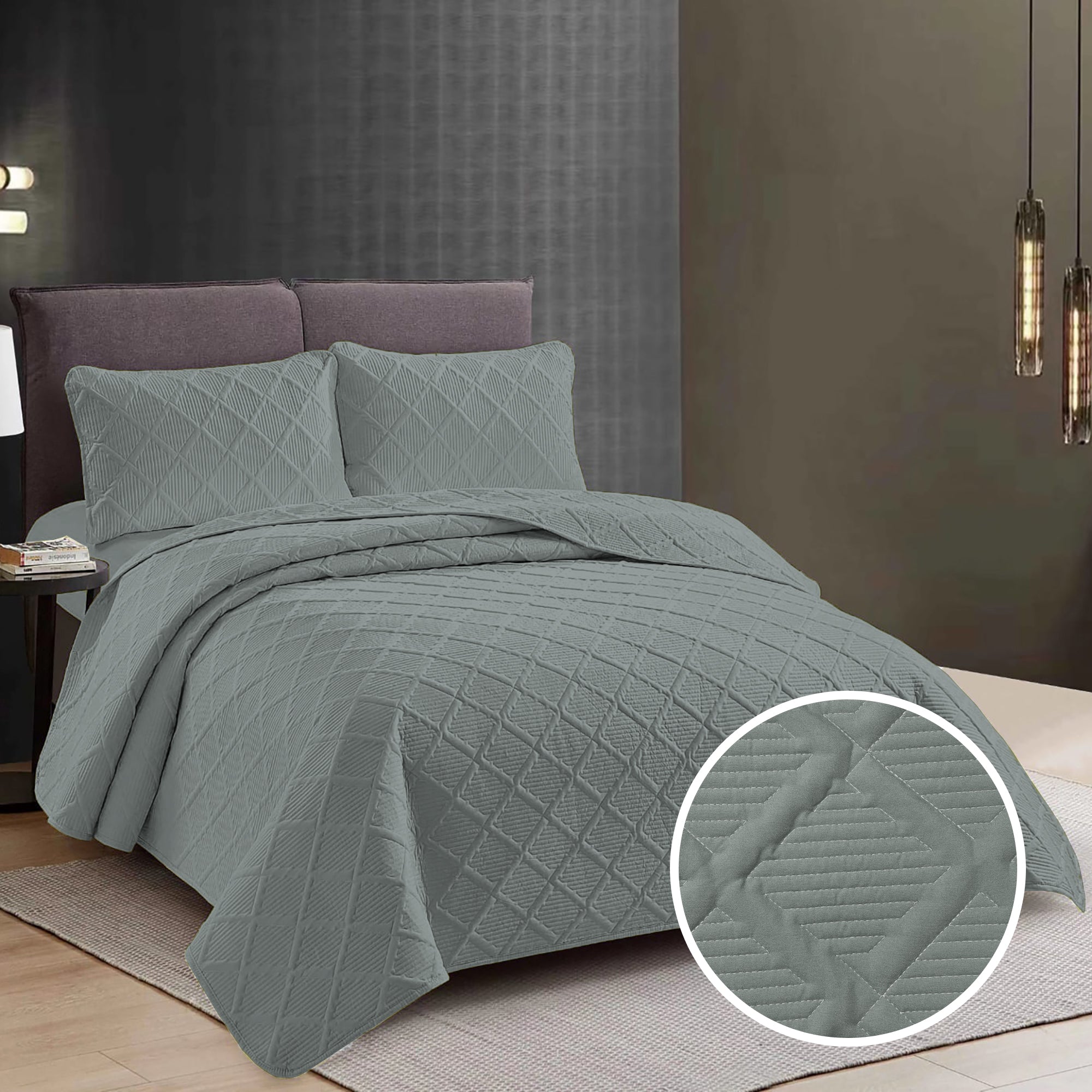 CUVERTURĂ PAT UNI + 2 FEȚE DE PERNĂ - WARM GRAY